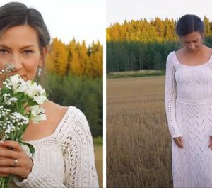 Bride Spent $290 & 200 Hours Knitting Her Own Wedding Gown To Defend Her Craft